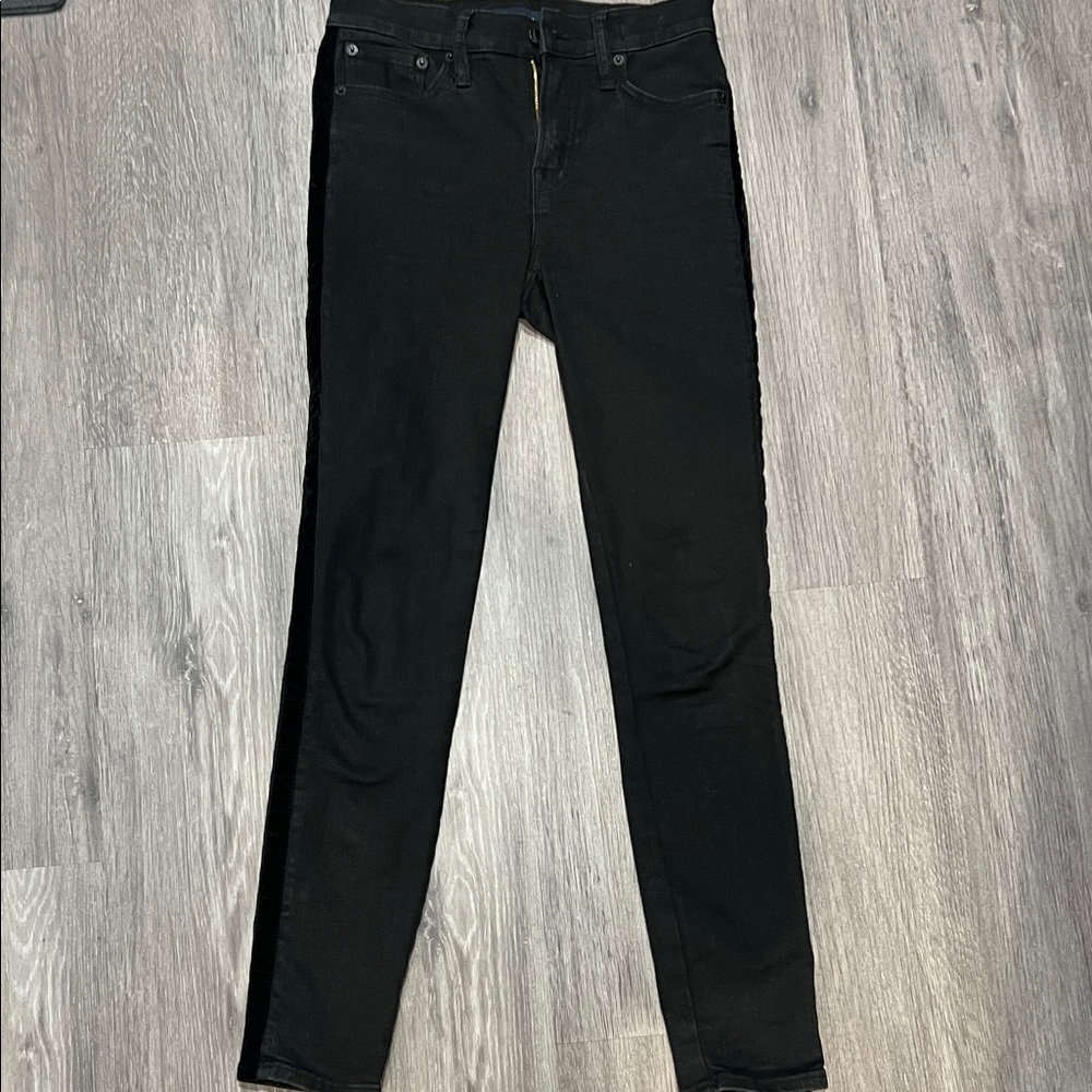 J. Crew Women's Black Skinny Jeans with Velvet Stripe down each leg